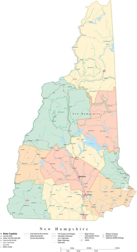 State Map Of New Hampshire In Adobe Illustrator Vector Format Detailed