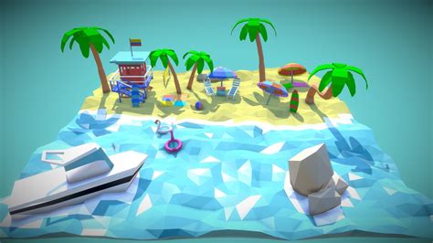 Beach Low Poly Model Render In Blender 3D Model Danielaboltres De