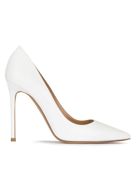 White Leather High Heel Pointy Toe Pumps Pura Lopez