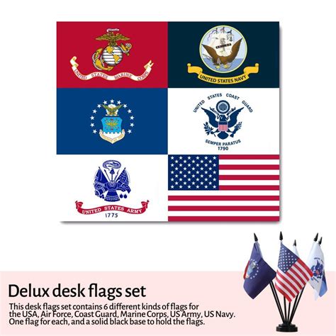 Usa Armed Service Desk Flags Set 6 X 4 Inch Anley Flags