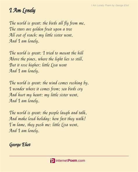 I Am Lonely Poem by George Eliot