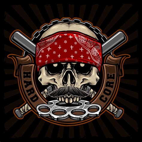 Premium Vector Gangster Skull With Brass Knuckle And Red Bandana Design
