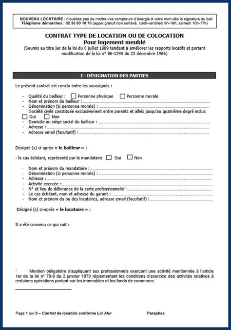 Contrat De Location Pdf Gratuit Et Conforme Alur à Télécharger