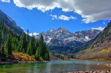 Mountain Maroon Bells With Alpine Lake Aspen Colorado Photograph By