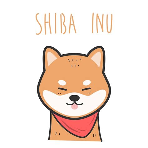 Doodle Mignon Cartoon Shiba Inu Dog Smile Personnage Vecteur Premium