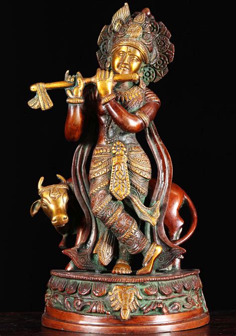 Brass Gopal Krishna With Cow Statue 13 89bs157z Hindu Gods