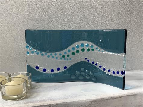 Fused Glass Art Abstract Wave Etsy Fused Glass Artwork Glass Wall Art Abstract Waves