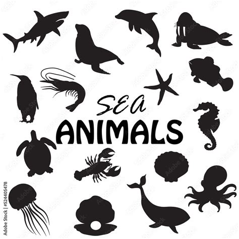 Sea Animals Silhouette Vector Illustration Stock Vector Adobe Stock