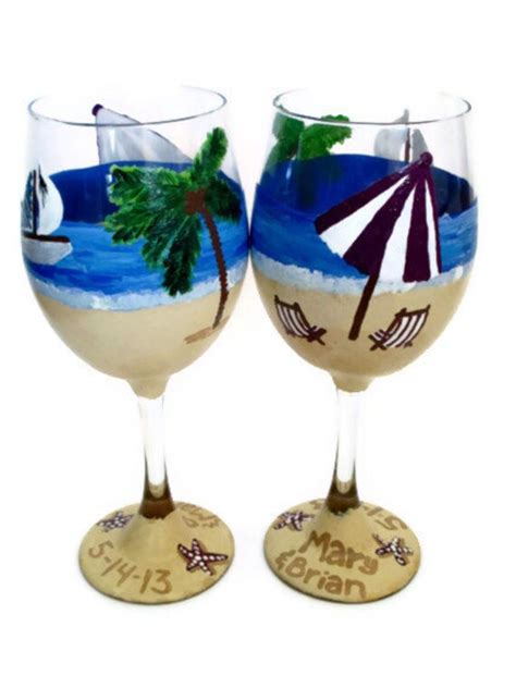 Items Similar To Beach Themed Wine Glass Ocean Tropical Wedding Names Written In Sand Can