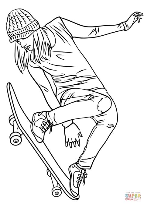 Girl Skateboarding Coloring Page Free Printable Coloring Pages
