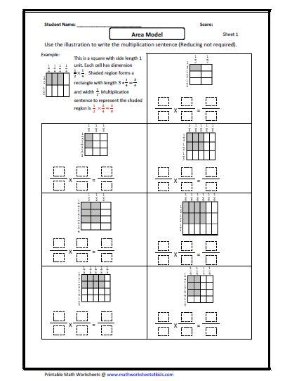 Multiplying Fractions With Area Models Worksheet