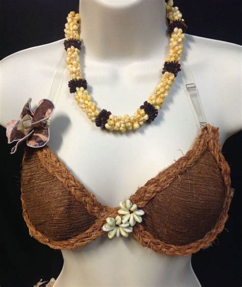 Authentic Coconut Bark Tapa Cloth And Braided Coconut Husk Fibers Bra Tahitian And Cook Islands