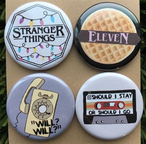 This Four Pack Of Stranger Things Buttons Or Magnets Are For The