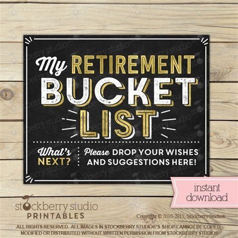 Retirement Bucket List Sign Printable Retirement Party Guest Etsy