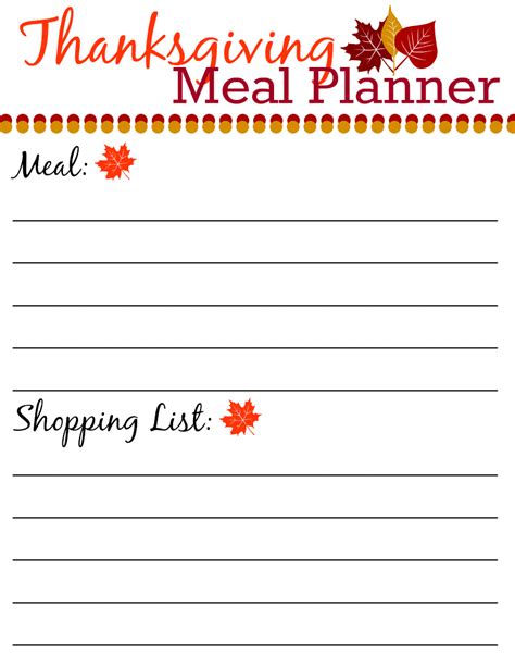 Thanksgiving Meal Planning Printable