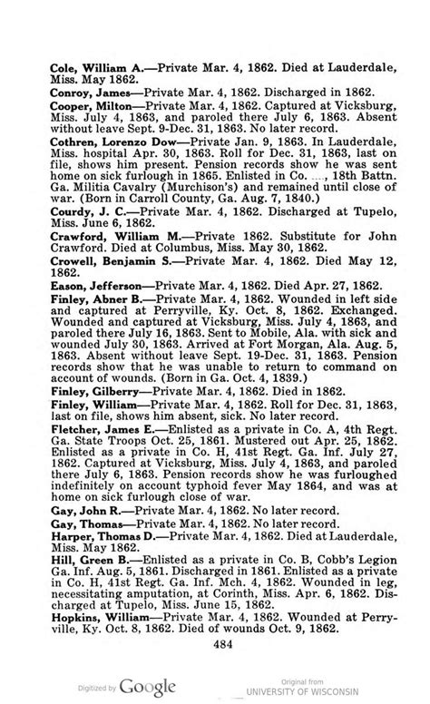 Roster Of The Confederate Soldiers Of Georgia 1861 1865 Compiled By
