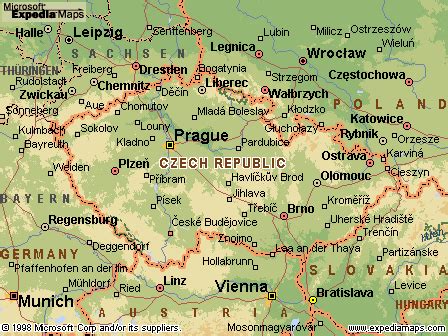 La repubblica ceca ha una superficie di quasi 79 mila km² e non ha sbocchi sul mare. Mappa della Repubblica Ceca