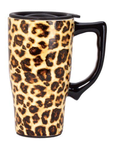 Spoontiques Ceramic Travel Mugs Leopard Print Cup Hot Or Cold Beverages T For Coffee