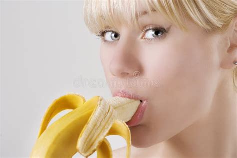 Woman Eating Banana Stock Image Image Of Cheerful Beautiful 12609173