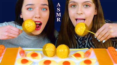 Asmr Orange Food Sheet Jelly Gummy Eggs Candy Ice Cream Jelly Orange