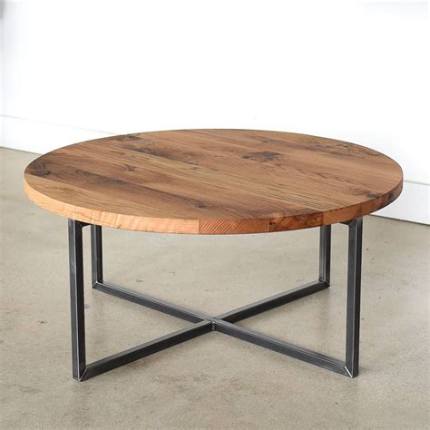 Modern Round Coffee Table Reclaimed Wood Metal Base Coffee Etsy