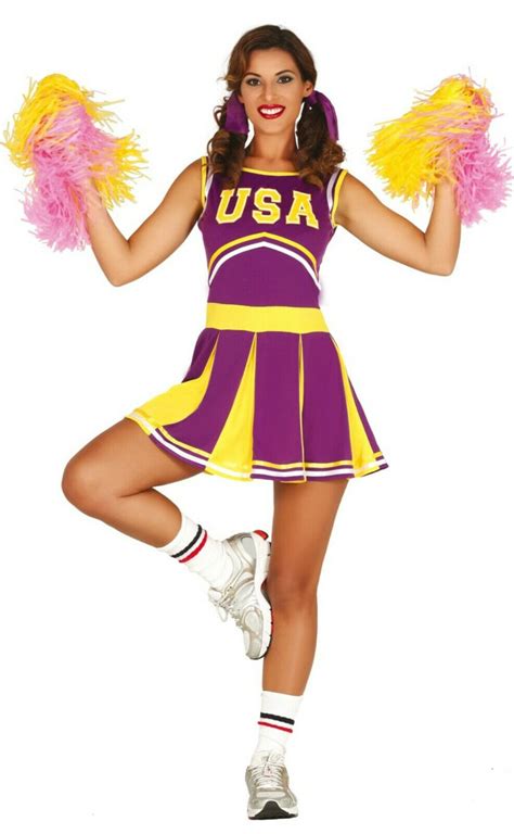 Womens Cheerleader Fancy Dress Outfit Uniform Halloween Costume Usa High School Papootz