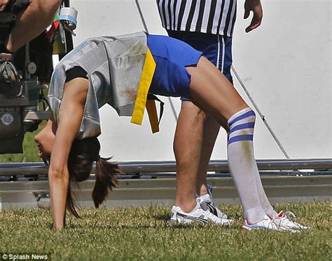 Leggy Annalynne Mccord Shows Off Her Toned Tummy For Football Scene In