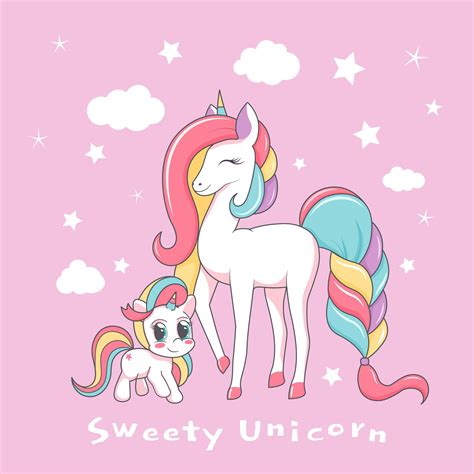 Beautiful Unicorn Mother With Baby 1211970 Vector Art At Vecteezy