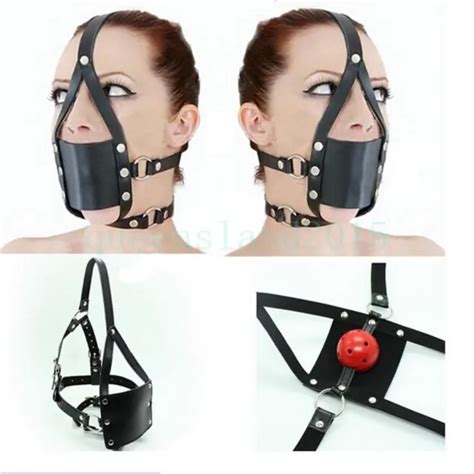Half Face Mask Open Mouth Gag Head Bondage Strap Ball Harness Slave Muzzle Bdsm Picclick