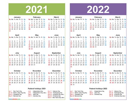 Free 2021 And 2022 Calendar Printable Word Pdf