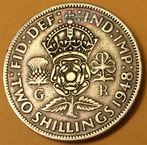 1948 And 1949 Uk Great Britain British 2 Two Shillings Crowned Rose Coin