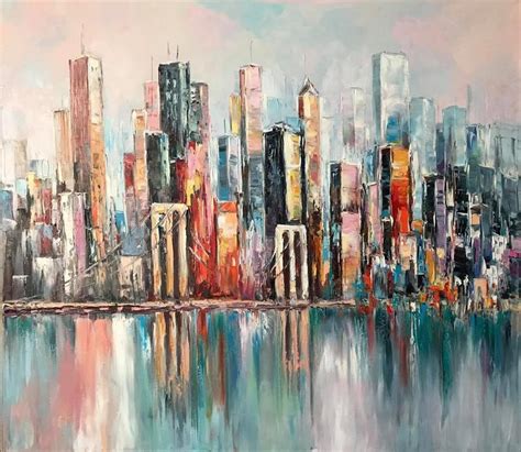Large New York City Abstract Painting Urban Cityscape Etsy City