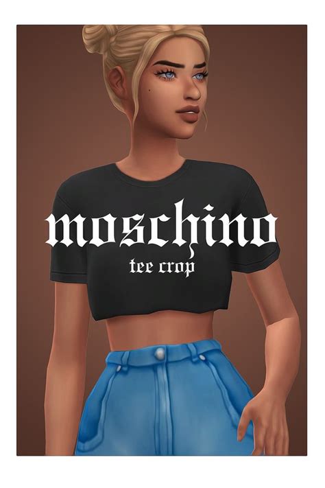 Moschino Tee Crop Grimcookies On Patreon In 2020 Sims 4 Clothing