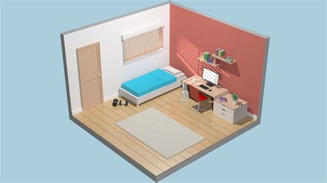 3d Model Isometric Bedroom Vr Ar Low Poly Cgtrader