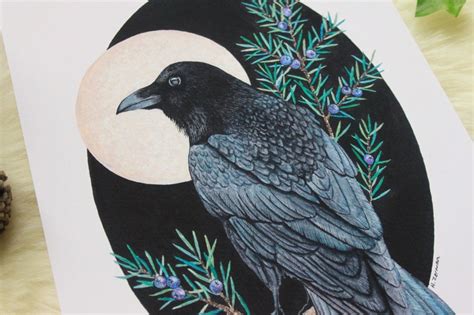 Raven Art Print Raven And Juniper Watercolor Art Etsy