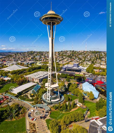 Vertical Aerial Panorama Seattle Space Needle Editorial Stock Image