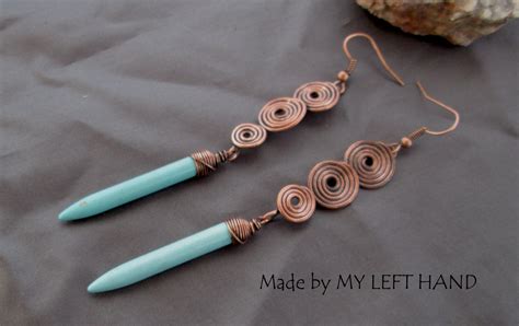 Turquoise Earrings Copper Earrings Wire Wrapped Earrings Etsy