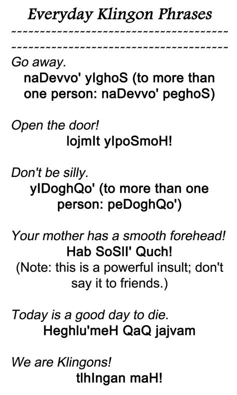 Everyday Klingon Phrases 3 From Tlhphraseshtml
