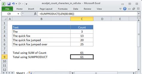 Count Total Characters In A Range Excel Formula Exceljet