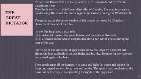 Discover samples of the final speech scene from the great dictator on whosampled. Final Speech in the Movie " The Great Dictator"- Part 2 ...