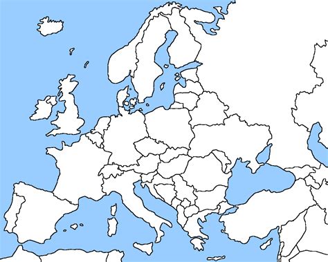 An Outline Map Of Europe With The Country Name And Location Highlighted In White On A Light Blue