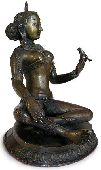 Goddess Parvati As Meenakshi With Parrot Bronze Nepal Ca 19th Century Bronze Statue