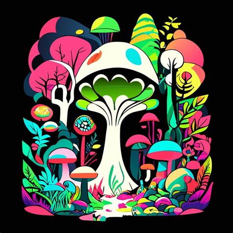 Premium Vector A Whimsical Forest Filled With Vibrant Colors In An