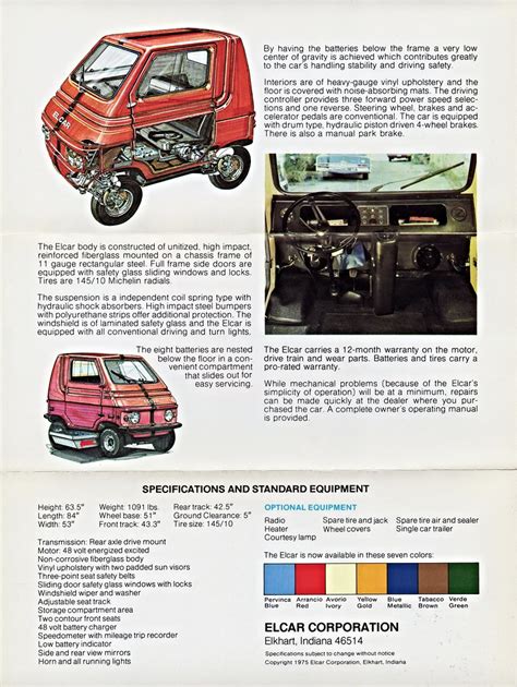 1976 Elcar Electric Available In Models 1000 45 Mile Rang Flickr