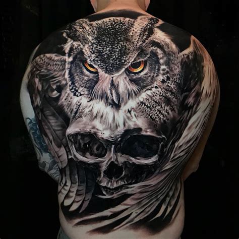 Owl And Skull Back Tattoo Best Tattoo Design Ideas