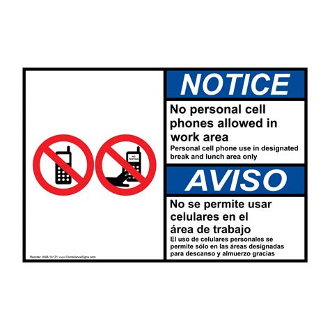 Ansi Notice Cell Phone Designated Area Only Bilingual Sign Anb 14121