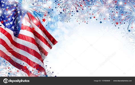 Download Usa Flag With Fireworks Background For July Independence Day Stock Image