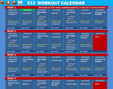 Calendario Workout Tapout Xt 2 Pdfpage2 New Calendar Template Site