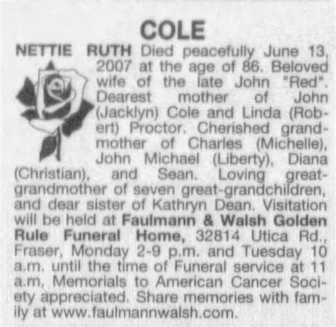 Obituary For Cole Nettie Ruth Aged 86