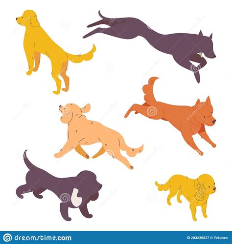 Isometric Dogs Running Jumping And Standing Various Puppy Characters
